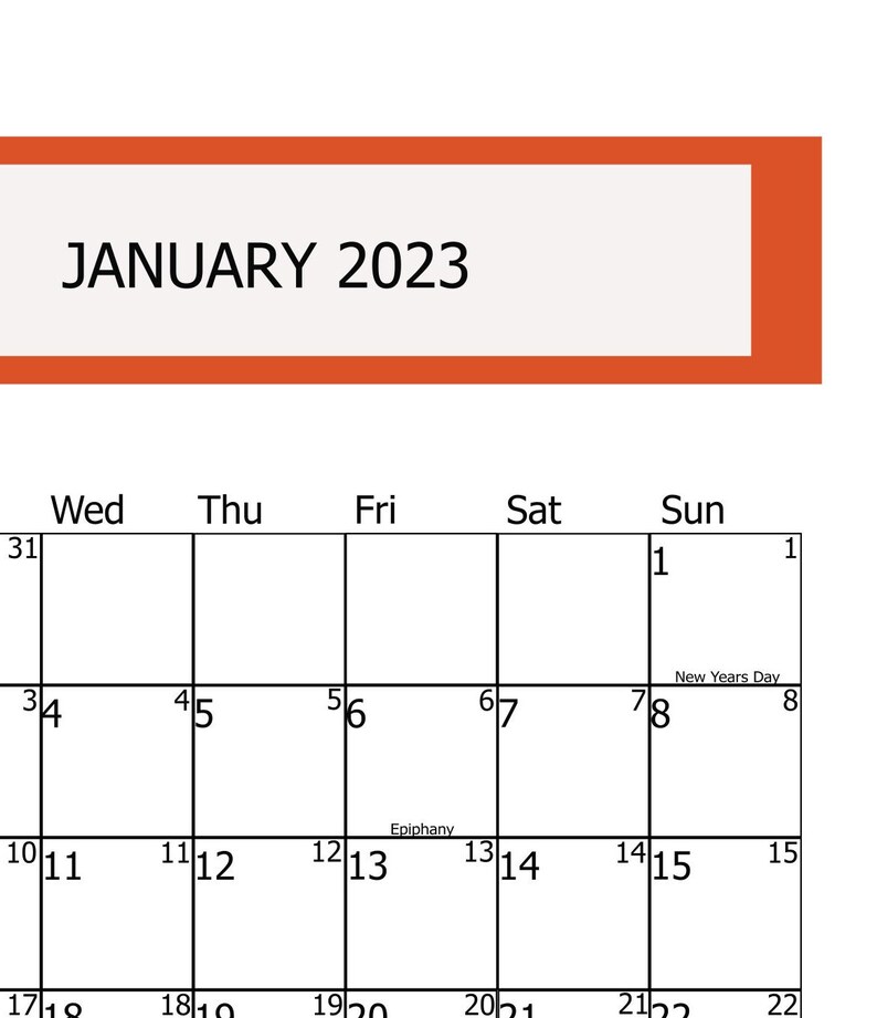 January 2023 Printable Calendarjanuary 2023 Kalender January Etsy UK
