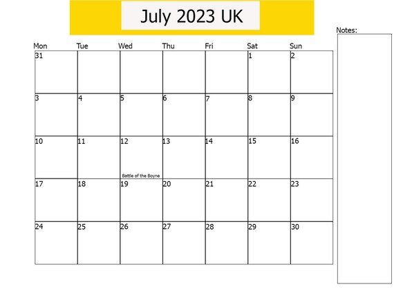 Printable July 2023 UK Holidays and Observations July 2023 - Etsy