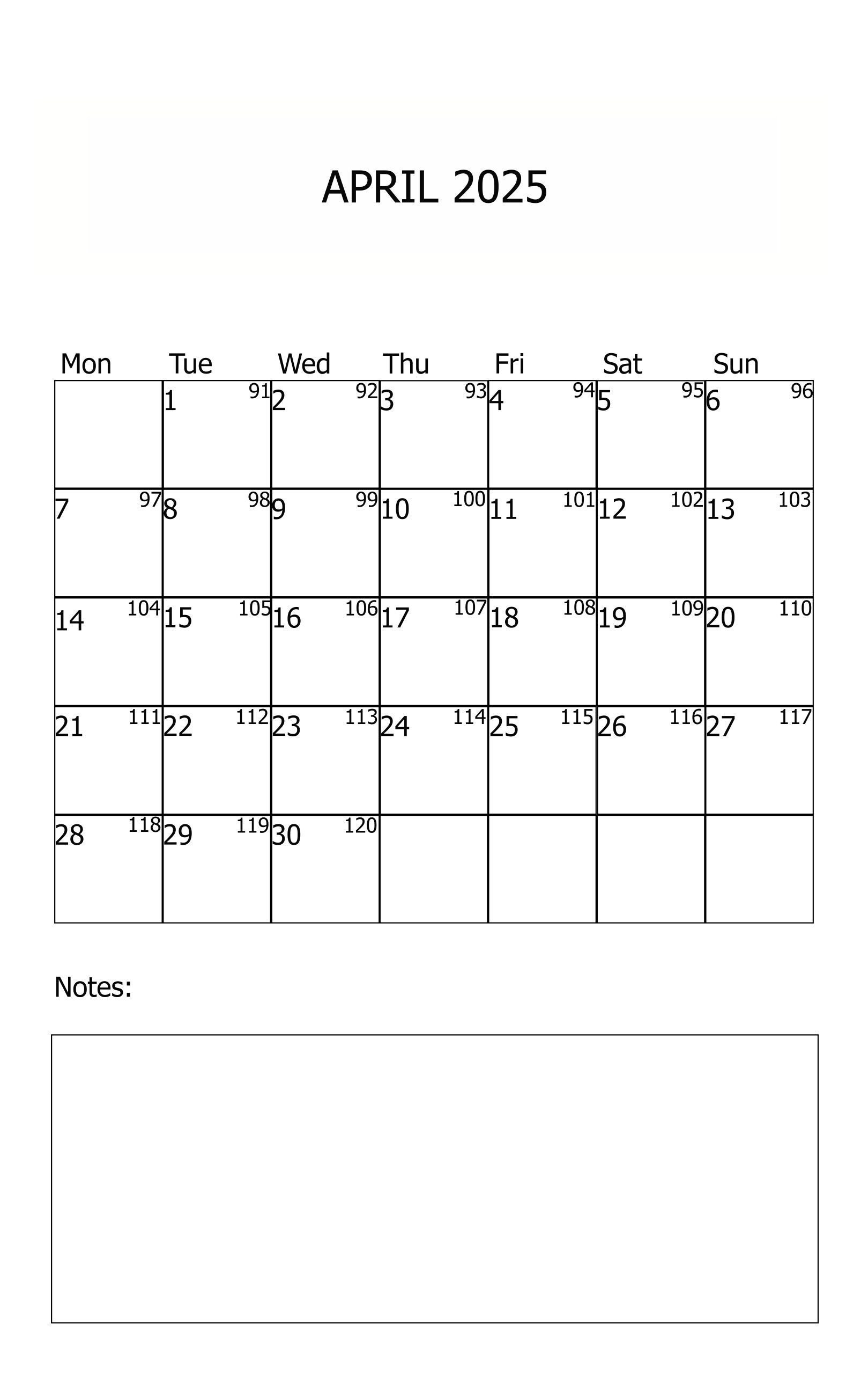 2025 April Printable Digital Calendar, Vertical Print, Digital Download