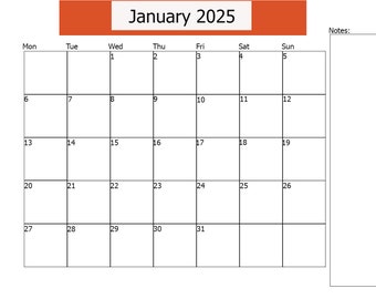 January 2025 calendar printable, calendar January 2025 printable, Student digital calendar 2025, Digital Downloads Calendars and Planners.