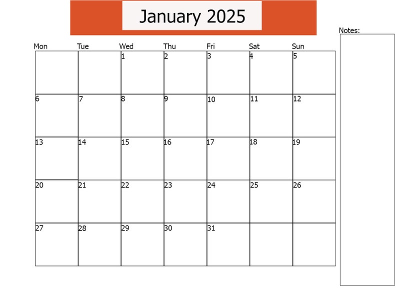 January 2025 Calendar Printable, Calendar January 2025 Printable ...