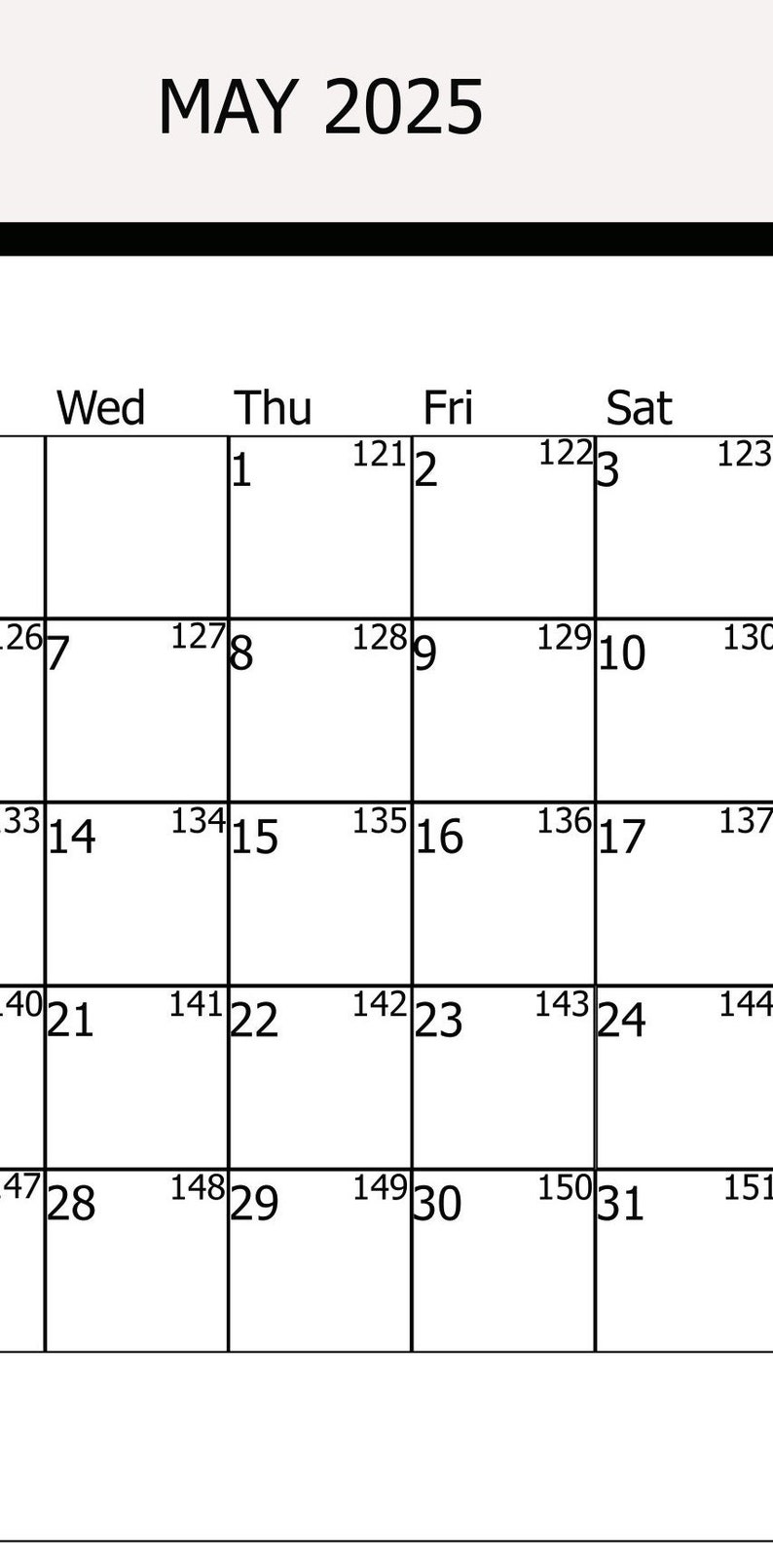 Digital May Calendar, May 2025 Printable Calendar, VERTICAL PRINT