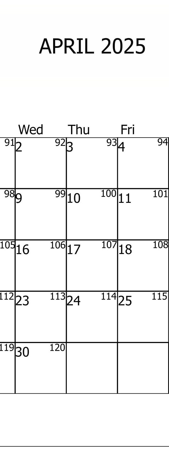 2025 April Printable Digital Calendar, Vertical Print, Digital Download