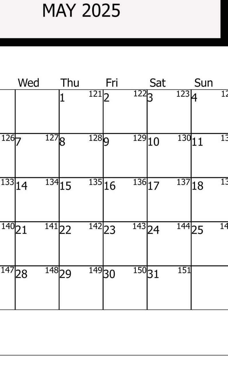 Digital May Calendar, May 2025 Printable Calendar, VERTICAL PRINT, PRINTABLE Calendar Png Files