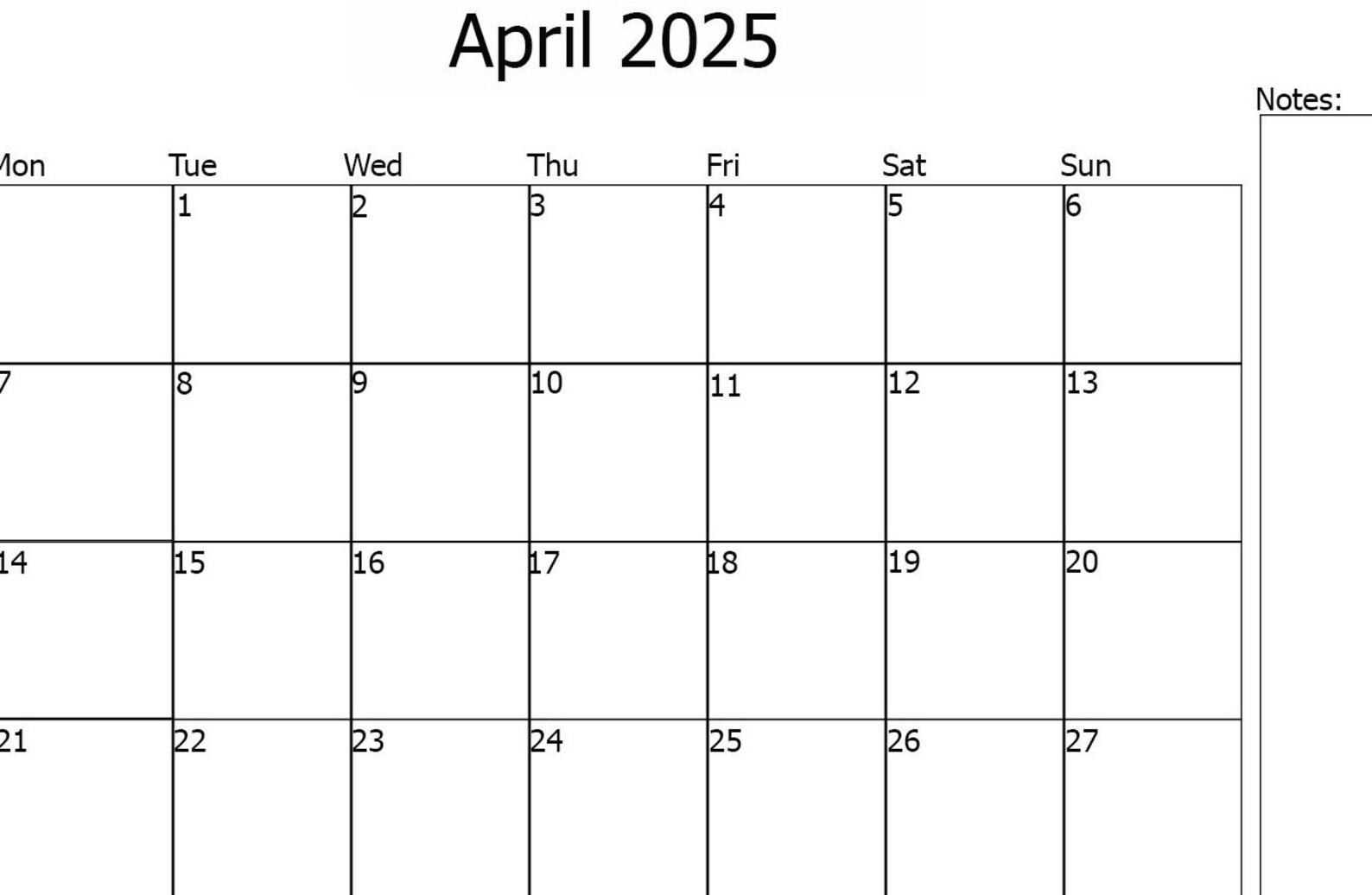 2025 Digital Printable Calendar, April 2025 Calendar Printable, 2025 Calendar Planner Printable
