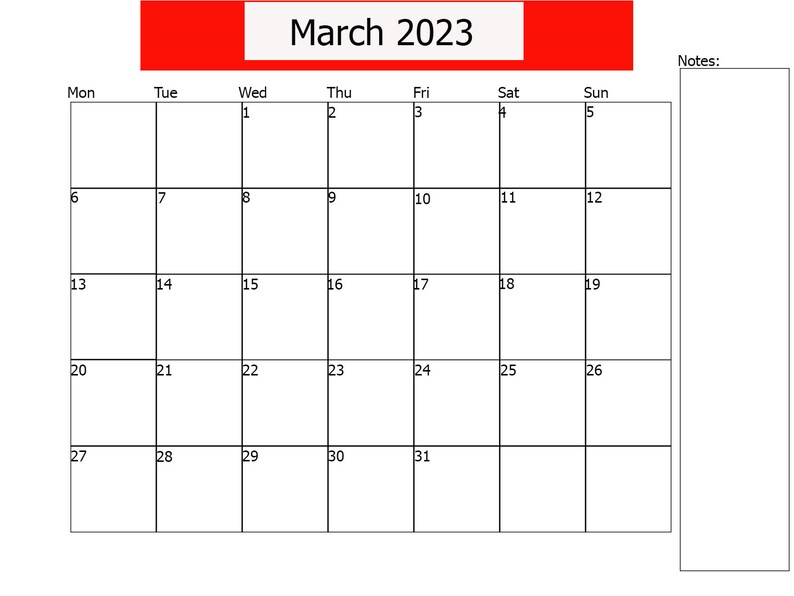 Calendario de marzo de 2023 Imprimible Días festivos y - Etsy México