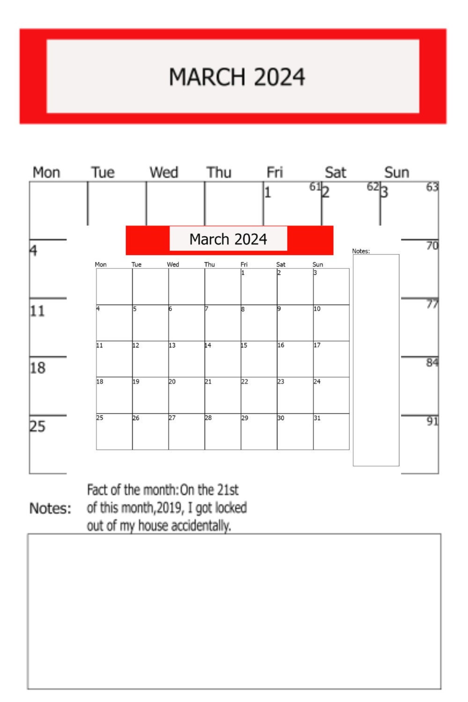 March 2024 Calendar Printable Horizontal/vertical Calendar Etsy