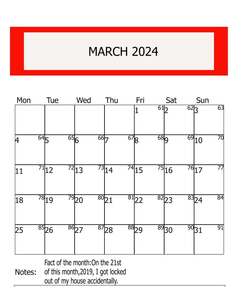 March 2024 Calendar Printable, Horizontal/vertical Calendar Digital