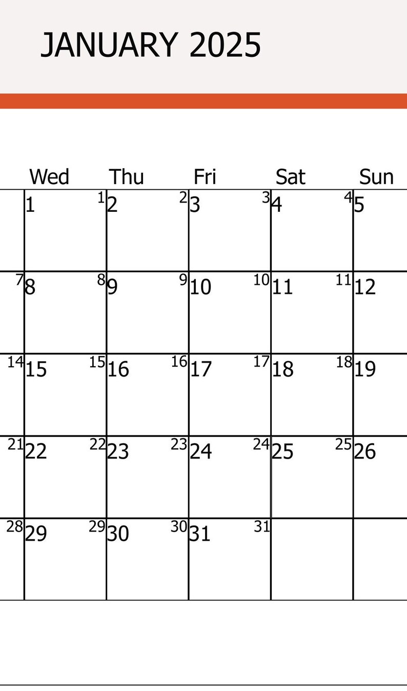 2025 January Digital Printable Calendar New Year Planner Etsy