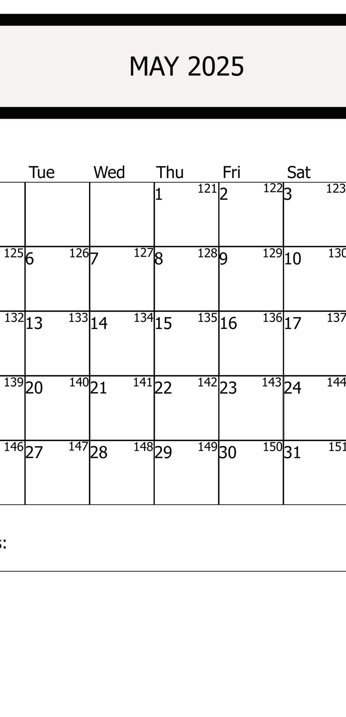Digital May Calendar, May 2025 Printable Calendar, VERTICAL PRINT