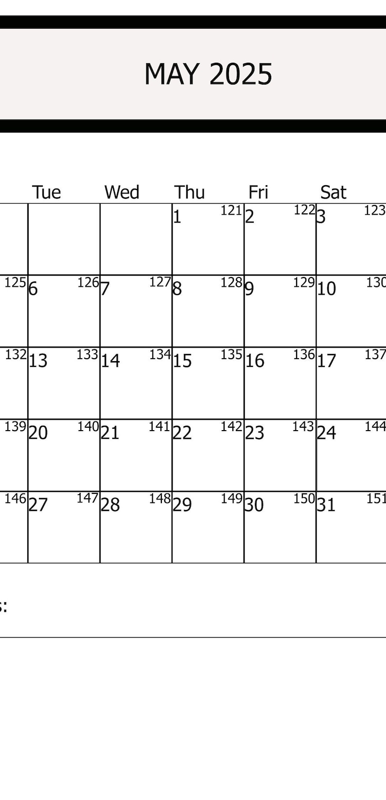 Digital May Calendar, May 2025 Printable Calendar, VERTICAL PRINT, PRINTABLE Calendar Png Files