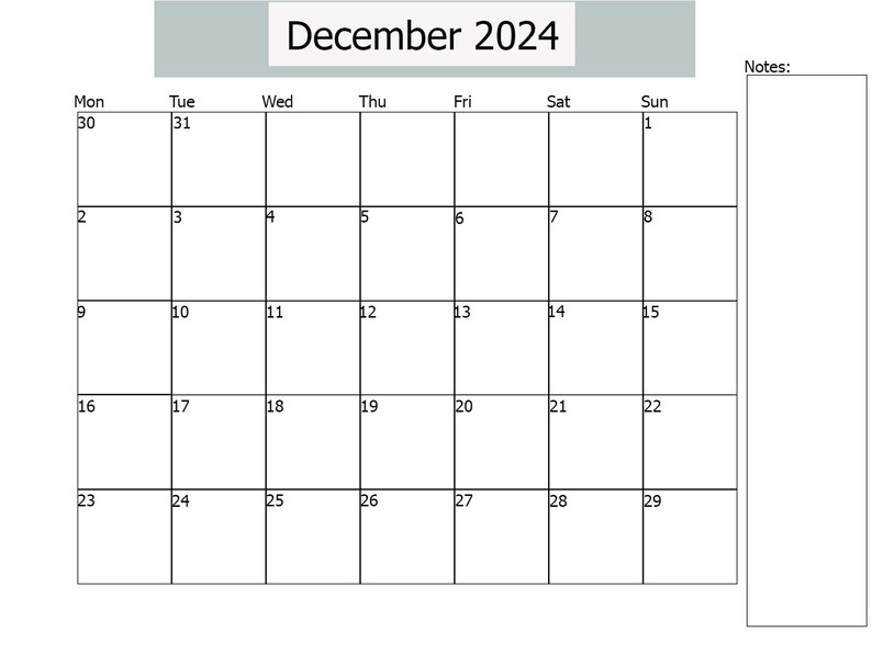 December 2024 Printable Calendar Horizontal Calendar Etsy UK