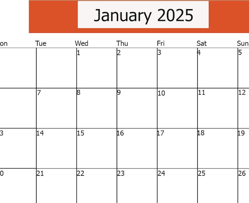 January 2025 Calendar Printable, Calendar January 2025 Printable