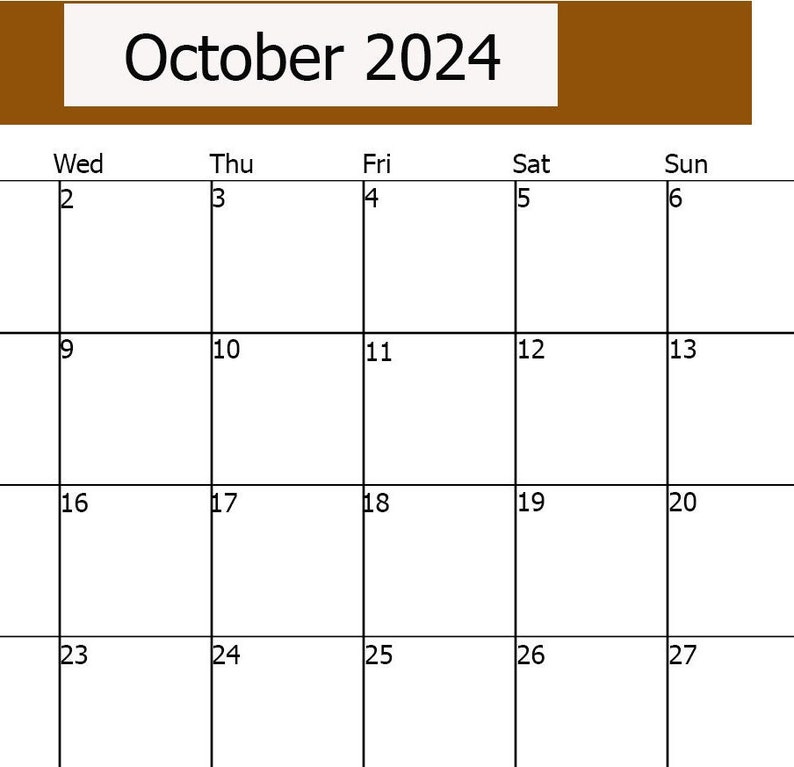 October 2024 Calendar Printable Calendar October (Instant Download) Etsy