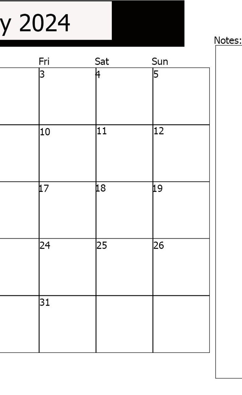 2024 Calendar Printable, May Calendar 2024, Horizontal Print, DIGITAL