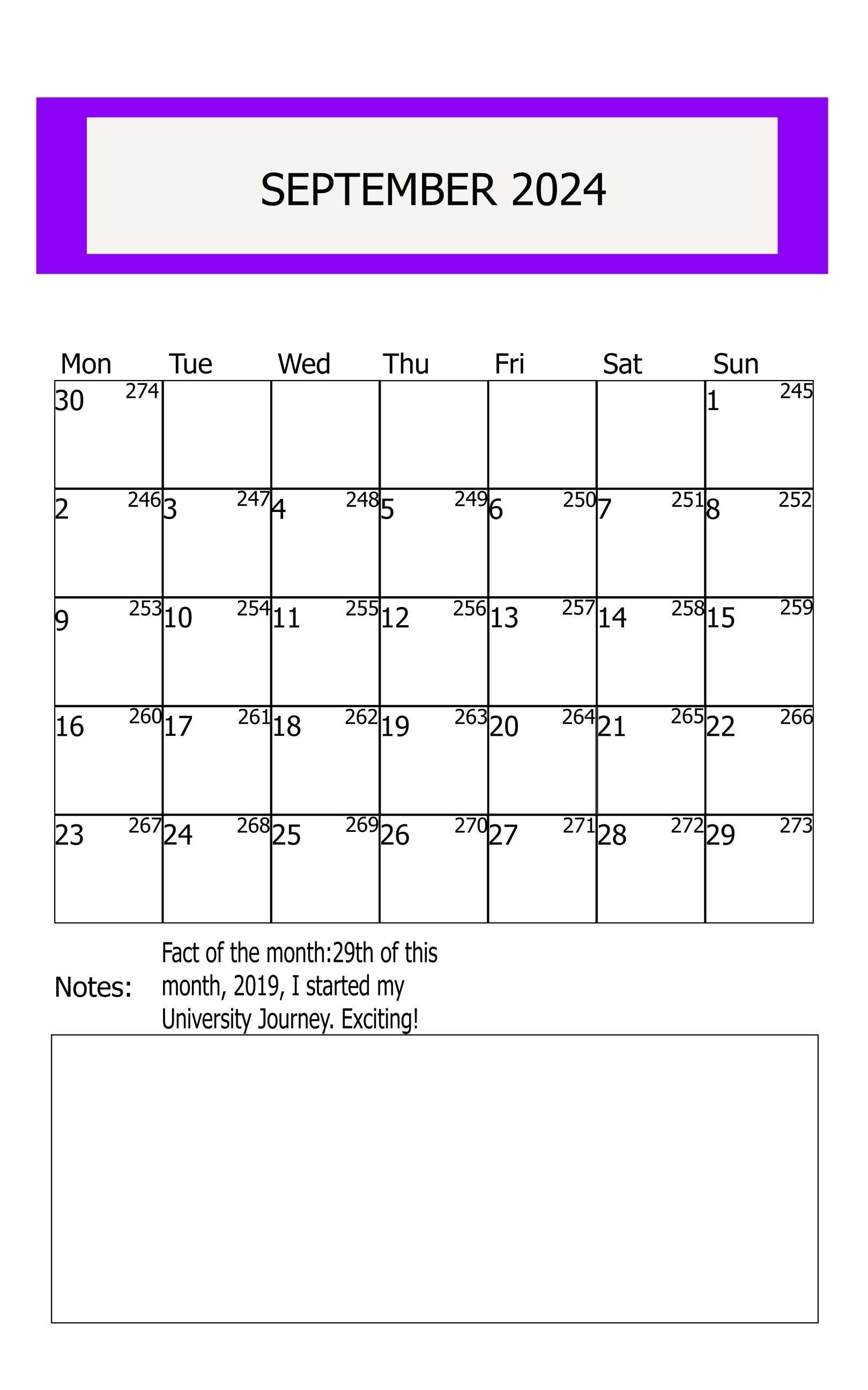 2024 Digital Printable September Calendar, 2024 Calendar, Autumn Print