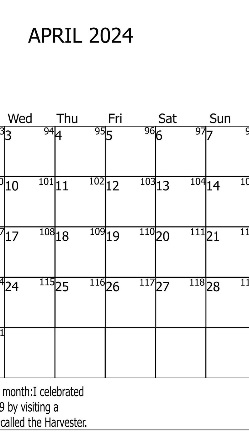April Calendarapril 2024JPEG Calendarapril Printableapril 2024