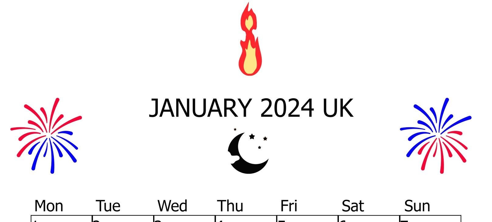January 2024 UK Calendar With Symbols Associated for the UK Etsy