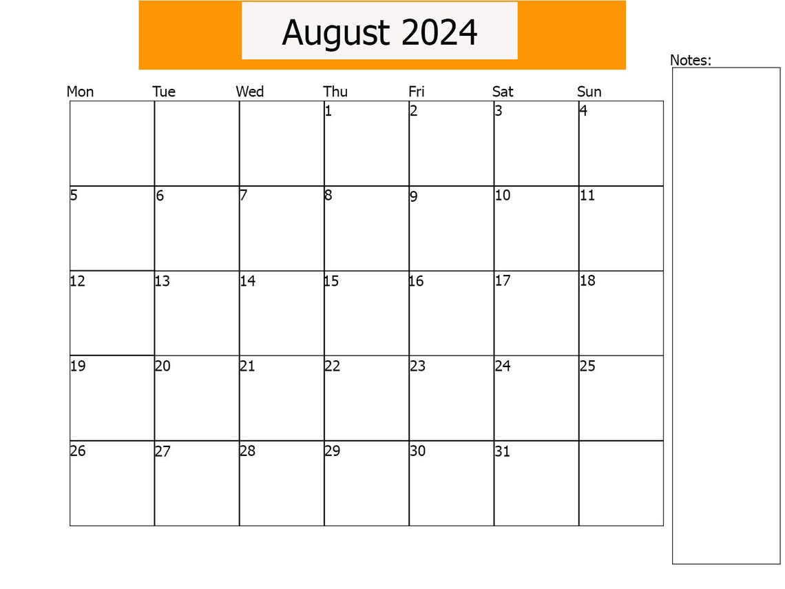 August 2024 Calendar Printable Calendar August 2024 - Etsy New Zealand