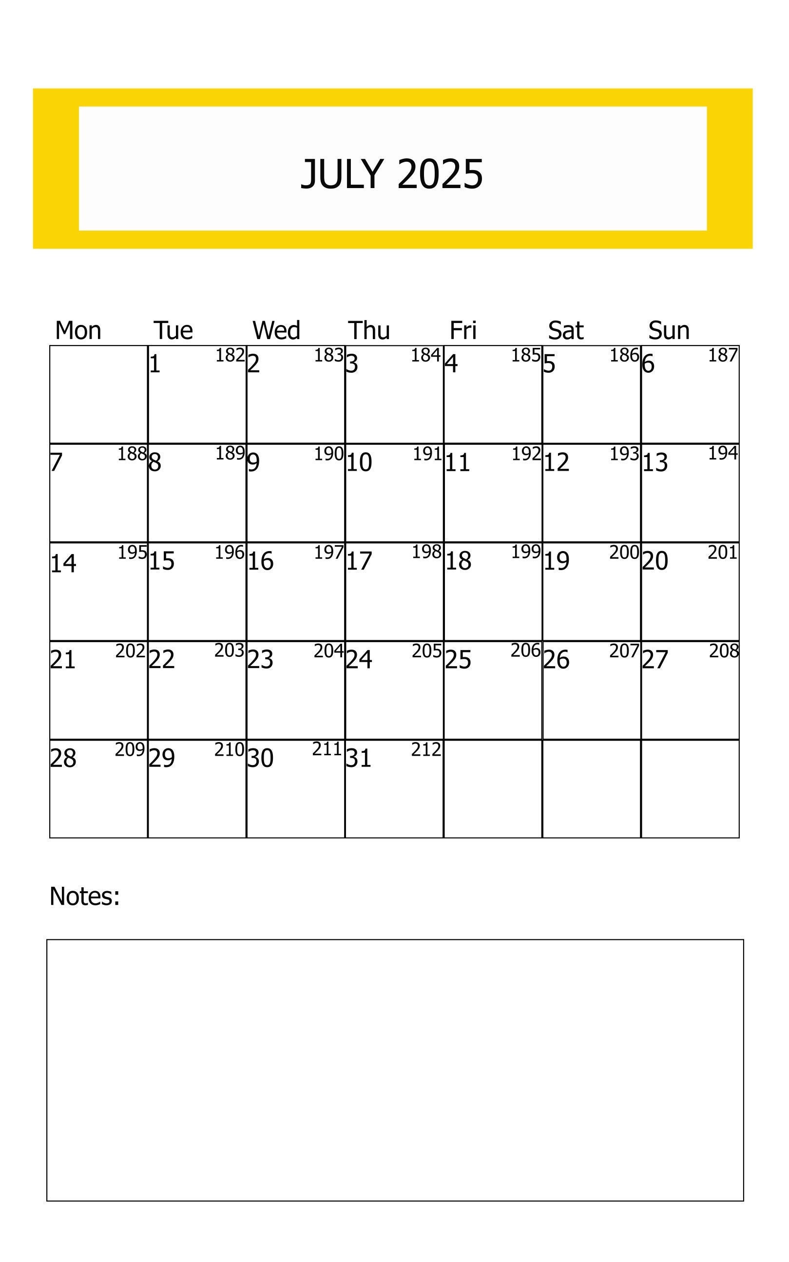 2025 July Printable Calendar DIGITAL CALENDAR 2025, PNG Print Etsy
