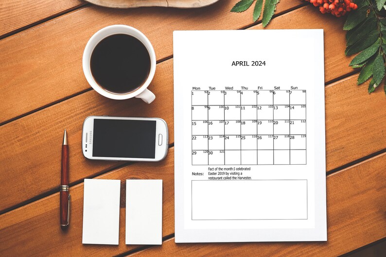 2024 April Printable Calendar,digital Download April 2024, Vertical