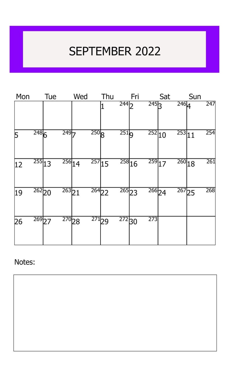 Printable 2022 Calendar Vertical Portrait Planner September | Etsy