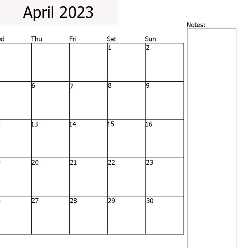 April 2023 Calendar Printable April Calender 2023 April - Etsy