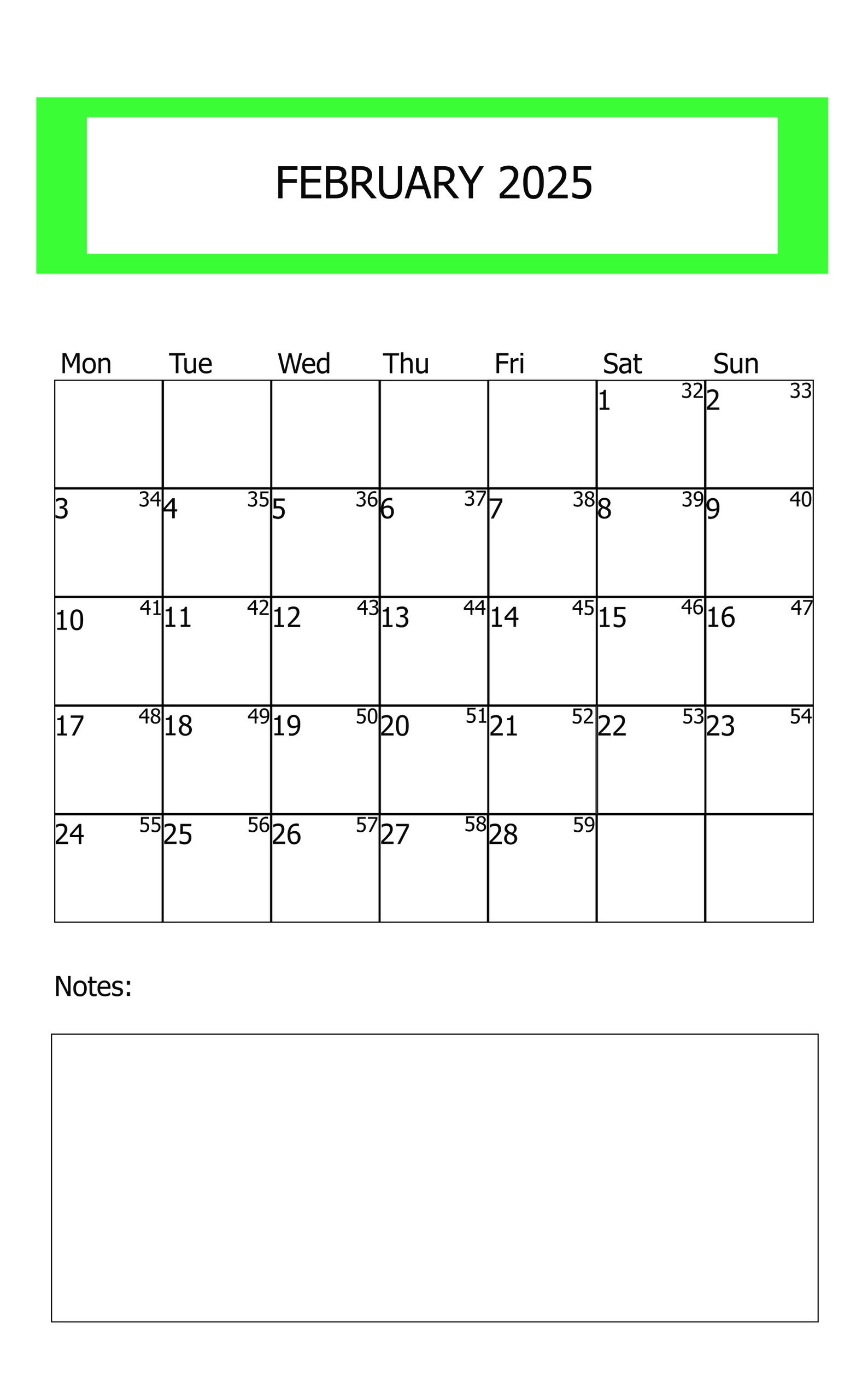 February Printable Calendar2025 Calendarhorizontal Calendarjpeg Calendarprintable Vertical