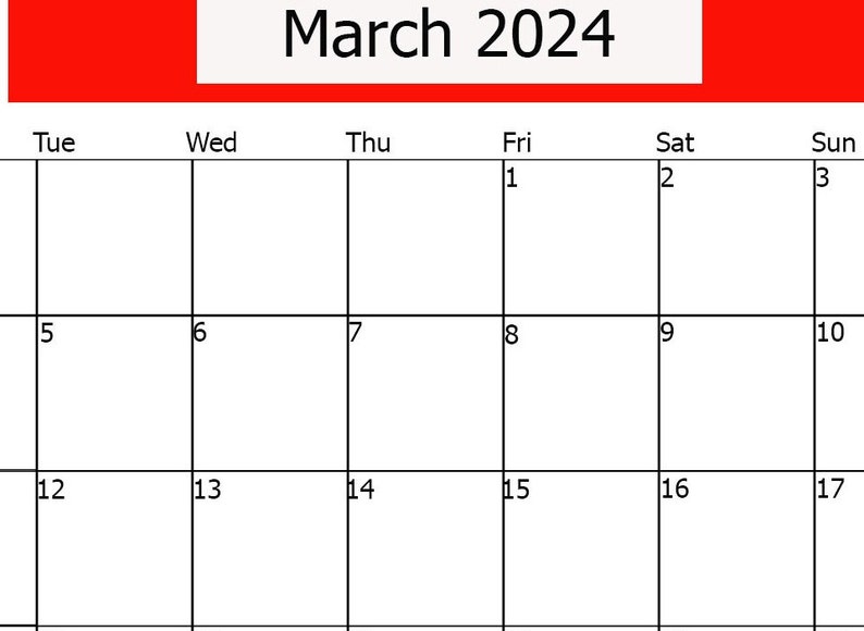 March 2024 Calendar Printable, Horizontal/vertical Calendar Digital