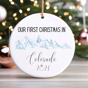 Christmas Ornament Our First Christmas In Colorado Keepsake Ceramic Ornament Colorado Mountain Ornament Holiday Decor Winter Tree Decoration