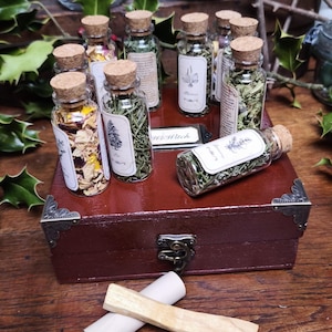 Kit di stregoneria con 10 fiale per rituali (erbe officinali)