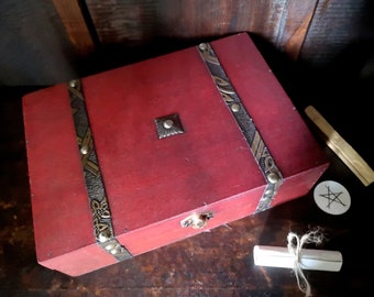 Coffret Style Ancien & Vintage - Coffre d'apothicaire - Kit de base de Sorcière - Kit de démarrage en Sorcellerie - Boite de rangement bois