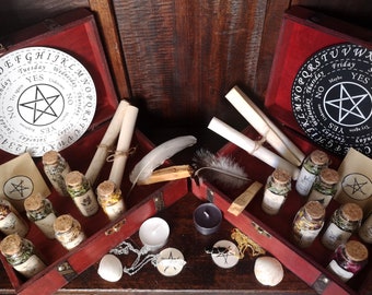 Coffret de Sorcellerie, Witch kit ésotérique (wicca, witchcraft, herbes magiques, pendule divinatoire, sorcière, Ouija...)