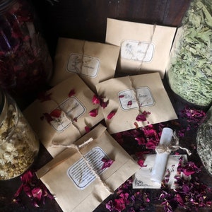 Ingrédients de Sorcellerie + Parchemin de rituel (Sachets d'herbes magiques, potion, apothicaire, ésotérisme, wicca, witch kit...)