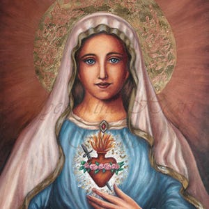 Immaculate Heart of Mary Enthronement Picture. Catholic housewarming gift.  Gift for her, mothers.  Entitled, &quot;Immaculate Heart of Mary.&quot;