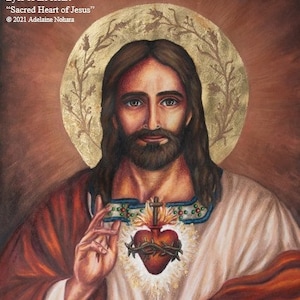 Sacred Heart of Jesus Enthronement Picture. Catholic housewarming gift.  Gift for him: priests, fathers.  Entitled, "Sacred Heart of Jesus."