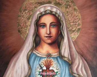 Immaculate Heart of Mary Enthronement Picture. Catholic housewarming gift.  Gift for her, mothers.  Entitled, "Immaculate Heart of Mary."