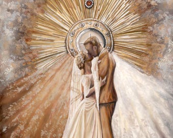 Catholic Eucharistic Wedding Giclee Art Print (5x7, 8x10): "As I Have Loved You."