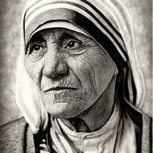 Patron Saint Portrait of Mother Teresa of Calcutta. Catholic Wall Art & Home Décor.  Giclee Fine Art Print. Titled “I Thirst for You”.