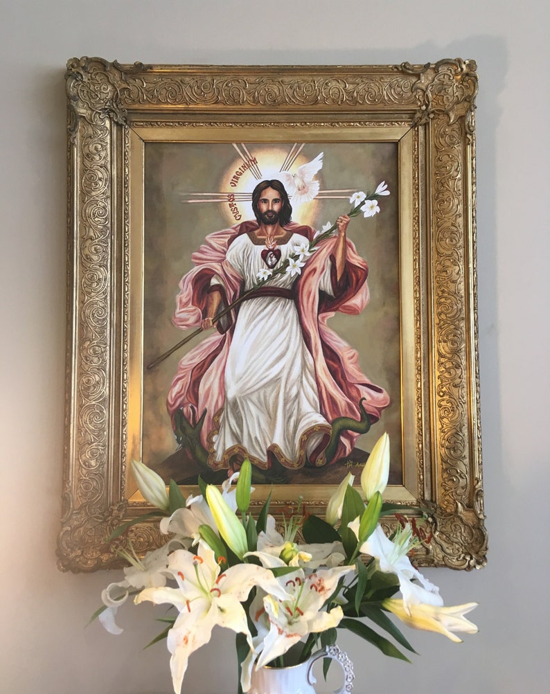 St. Joseph, Guardian of Virgins. Beautiful, Powerful, Original Catholic devotional image. Giclee Fine Art Print. Titled Custos Virginum. image 3