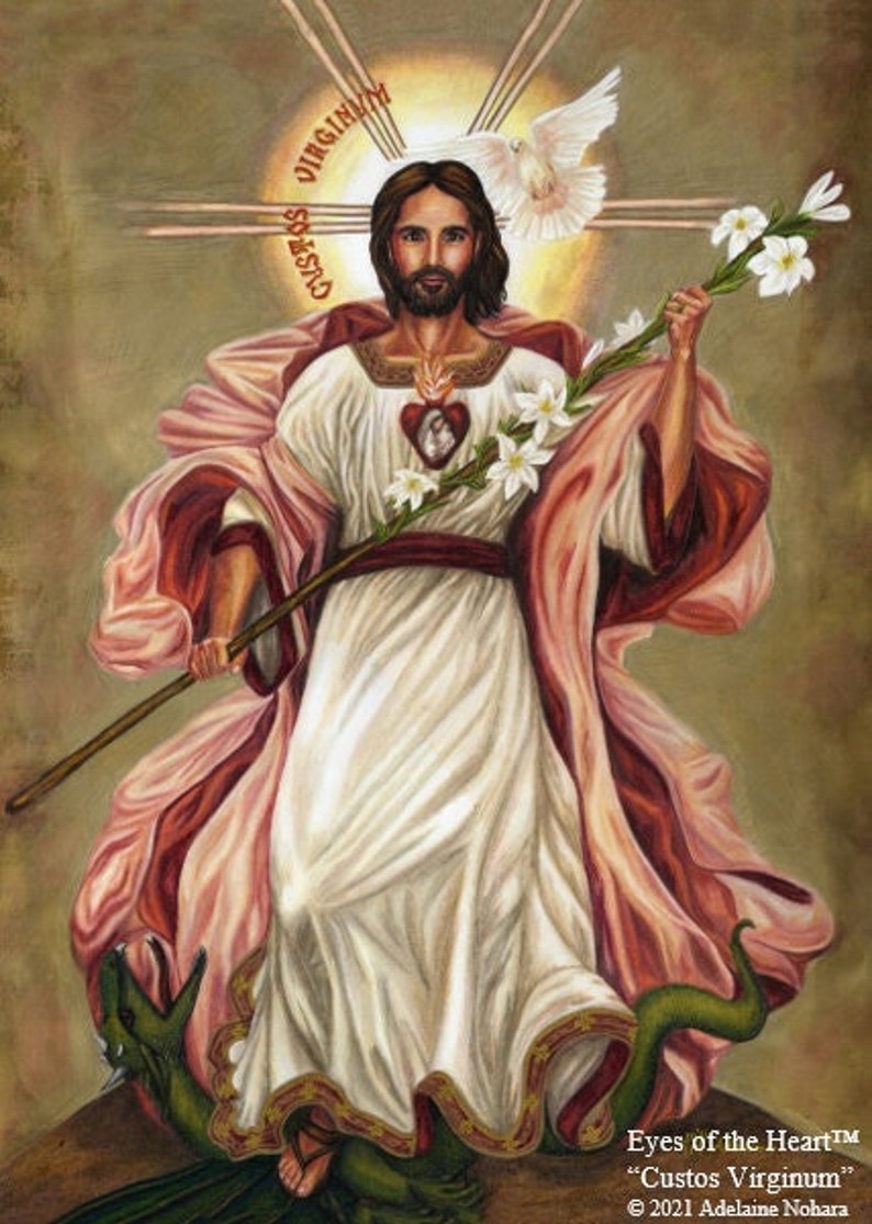 St. Joseph, Guardian of Virgins. Beautiful, Powerful, Original Catholic devotional image. Giclee Fine Art Print. Titled Custos Virginum. image 1