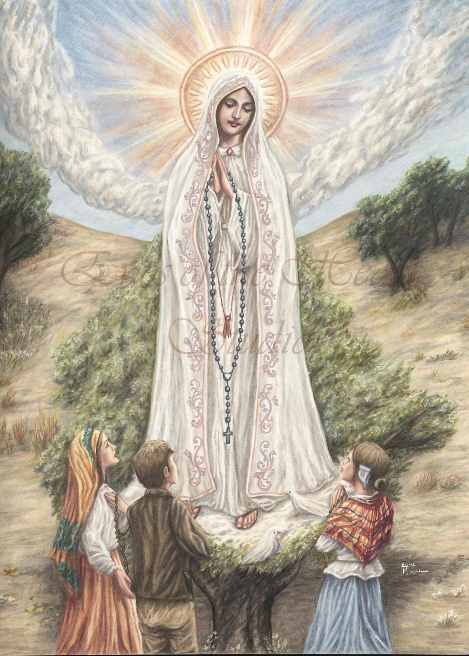 Our Lady of Fatima With Lucia, Francisco and Jacinta. Catholic