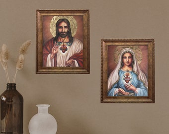 Set of TWO Enthronement Pictures at a Discounted Price: The Sacred Heart of Jesus and the Immaculate Heart of Mary.