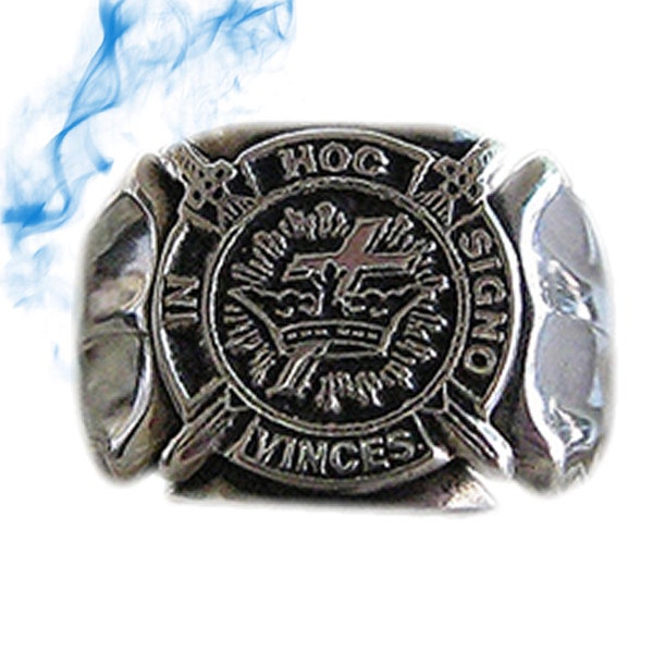 Solid Sterling Silver Masonic York Rite Knights Of Templar Men's Ring, In Hoc Signo Vinces Ring, , York Rite, All Sizes