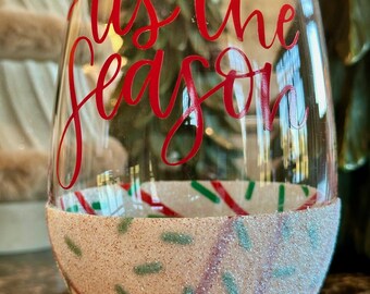 Tis The Season Customizable Glitter Glass, Tree Cake, Peekaboo, Pink Christmas Tree, Cup