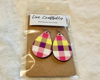 Sublimated Teardrop Earrings, Plaid Print, Chic Spring Jewelry