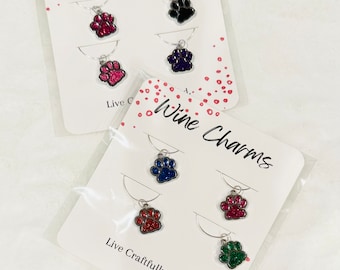 Paw Print Wine Charms; Set of 4 assorted colors