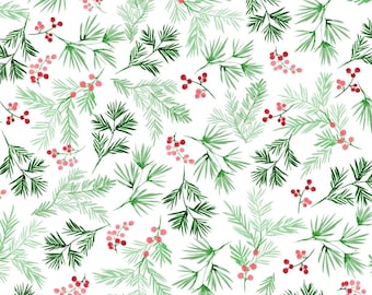 108 Inch Wide Back -First Frost Berry And Pine on White  - P & B Textiles