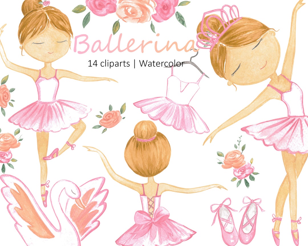 Pink Ballerina Watercolor Clipart, Ballet Clipart, Watercolor Sweet ...