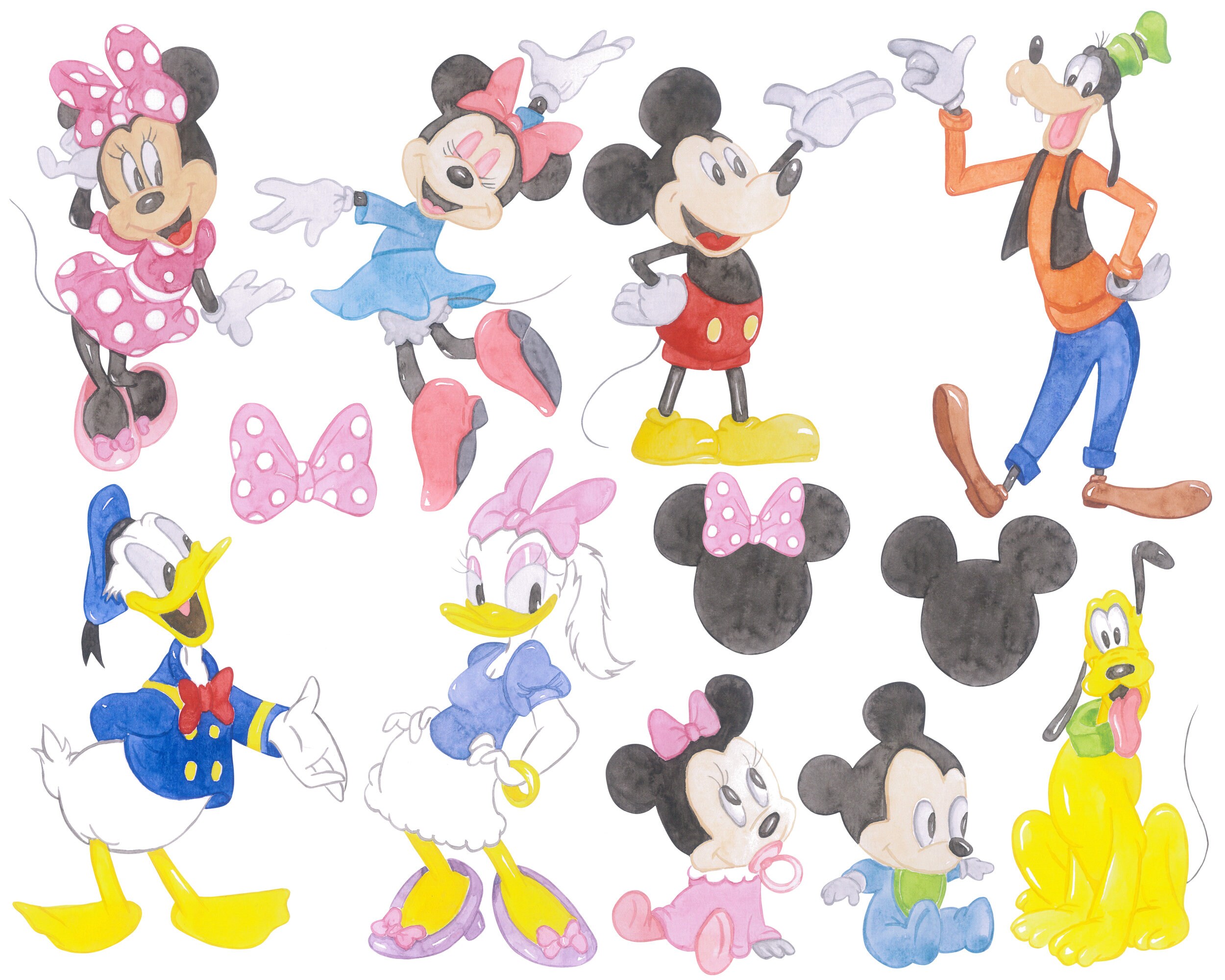 Mickey Mouse and Friends Watercolor Clipart, Minnie Mouse and Friends ...